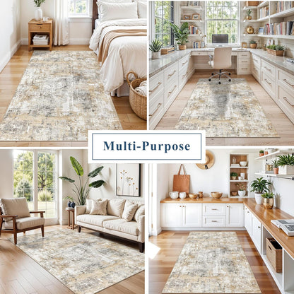 2x3 Washable Non-Slip Area Rug - Soft Low Pile Throw Rug for Kitchen Entryway Bedroom - Modern Indoor Door Mat with Rubber Backing (Beige Grey) - Colors A