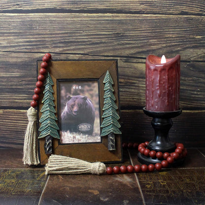 CVHOMEDECO. Wood Beads Garland with Tassels Farmhouse Rustic Wooden Prayer Bead String Wall Hanging Accent for Home Festival Decor. Mix Distressed
