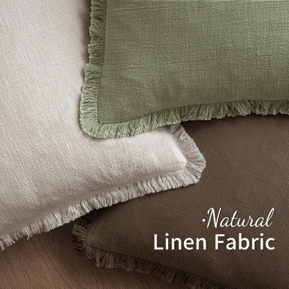 MIULEE Decorative Throw Pillow Covers Neutral Linen Fringe Throw Pillows Set of 2 Natural Beige Boho Farmhouse Cushion Covers with Tassels for Couch Sofa Bed Spring Home Decor 20x20 Inch