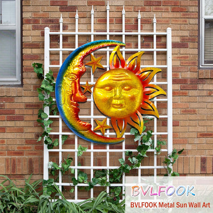 Large Sun Wall Art Decor 45 inch Metal Wall Art, Retro Hanging Decor, Valentine Wall Decorations for Patio,Yard,Garden,Fence,Living Room