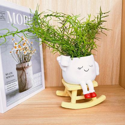 Handmade Face Flower Pots Standing Air Kiss Head Planter Pot for Trailing Plants Cute Succulent Planter Resin Planters Funny Face Planters with Anti-Friction Pads White 1Pack