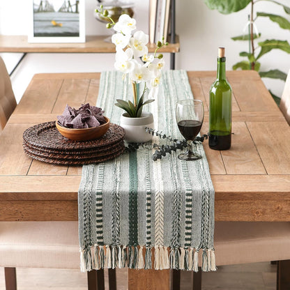 DII Farmhouse Braided Stripe Table Runner Collection, 15x72 (15x77, Fringe Included), Black