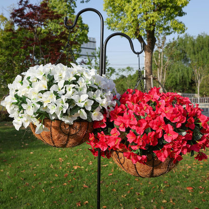 Artificial Hanging Flowers Faux Plants Basket for Outdoors Spring Summer Decor, Fake Silk Bougainvillea in Planter Outdoor Look Real UV Resistant Faux Flower for Outside Porch Patio Garden Home, White