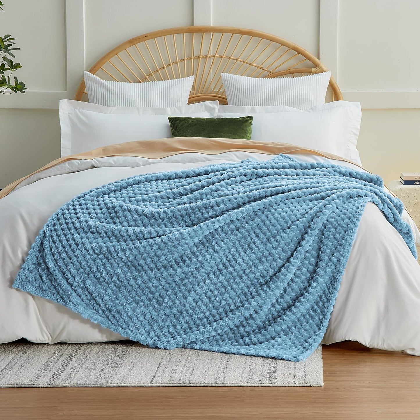 EXQ Home Fleece Throw Blanket for Couch or Bed - 3D Imitation Turtle Shell Jacquard Decorative Blankets - Cozy Soft Lightweight Fuzzy Flannel Blanket Suitable for All Seasons(50"×60",Beige)