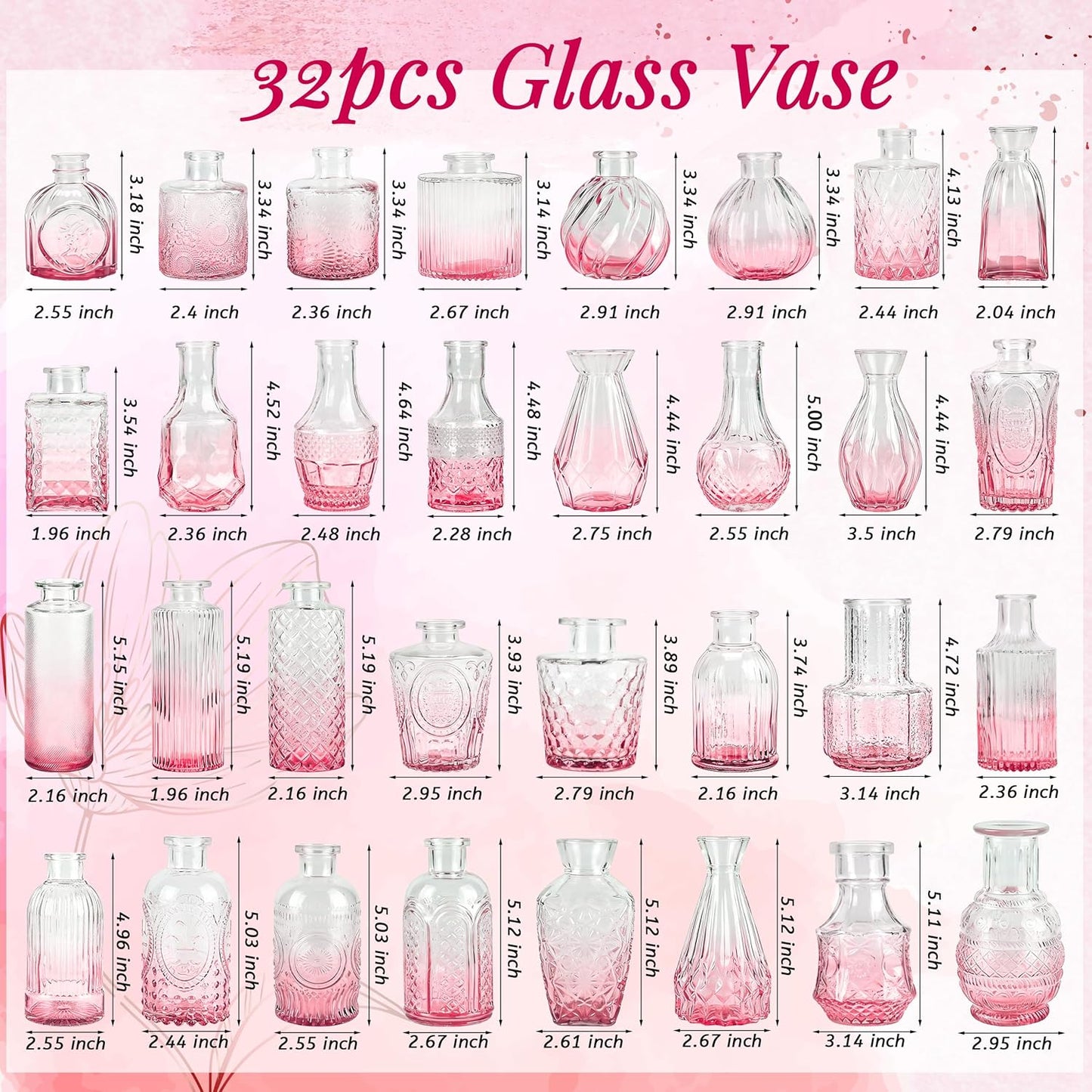 Der Rose Glass Bud Vases Set of 32 Small Clear Flower Vases for Rustic Wedding Centerpieces Table Decorations and Home Office Decor(Clear)