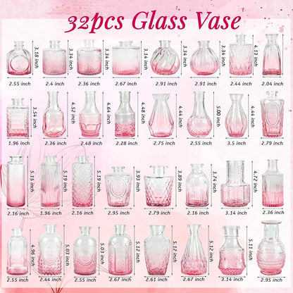 Der Rose Glass Bud Vases Set of 32 Small Clear Flower Vases for Rustic Wedding Centerpieces Table Decorations and Home Office Decor(Clear)