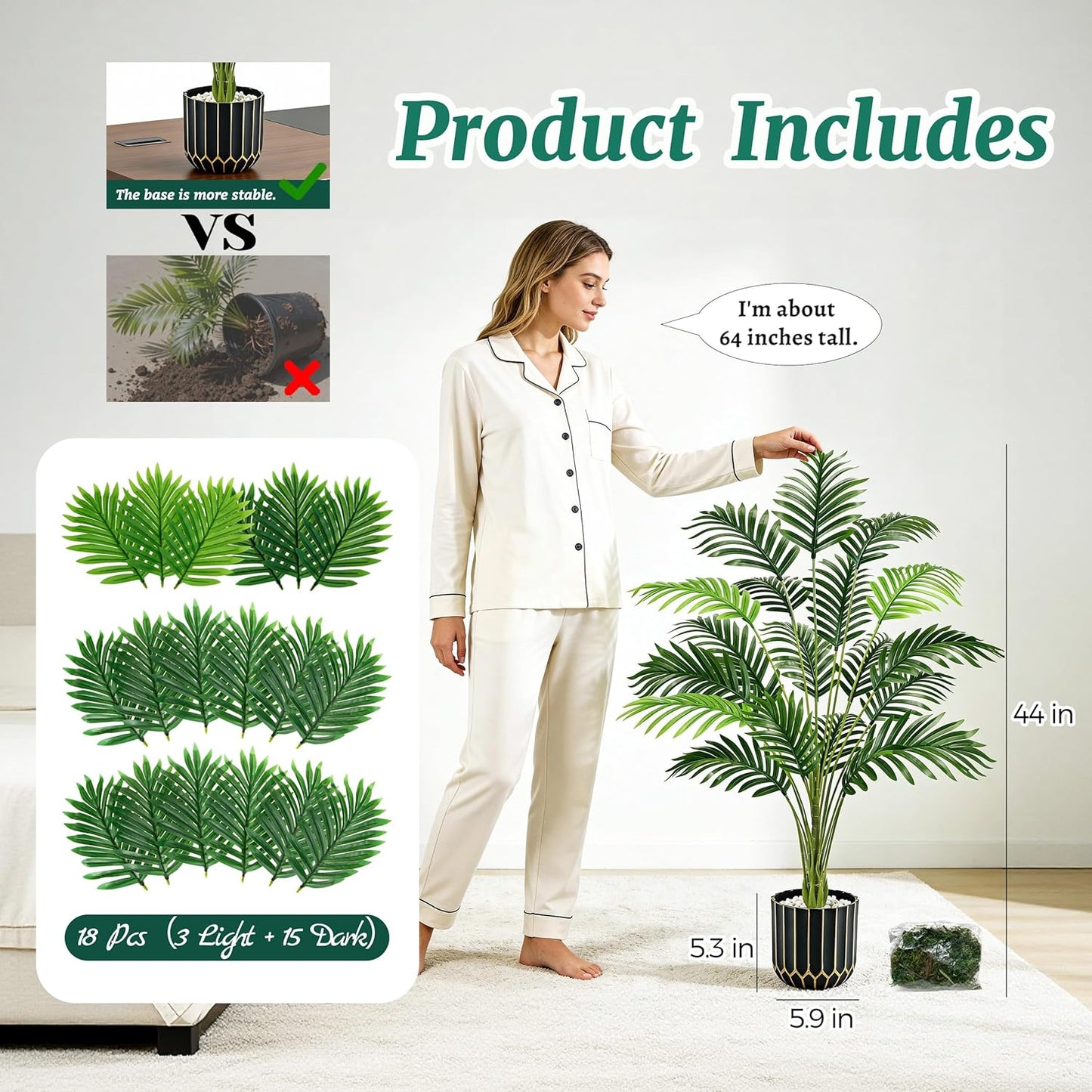 Der Rose 44" Fake Palm Tree Artificial Tree Faux Plant for Indoor and Outdoor Home Office Living Room Porch and Balcony Decor