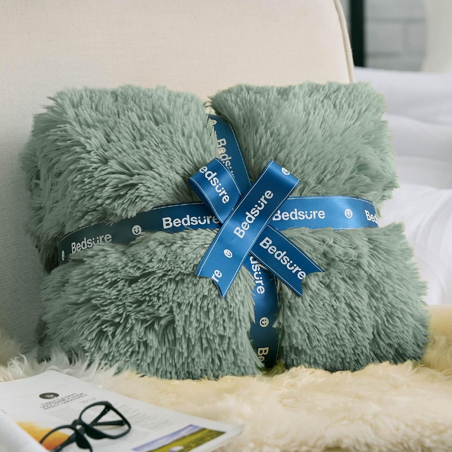 Bedsure GentleSoft Fluffy Fuzzy Faux Fur Throw Blanket for Couch, Soft Sherpa Fleece Cozy Gifts for Women, Plush Bed Blanket Room Decor for Men, Thick Warm Minky Teen Gifts Winter Bedding