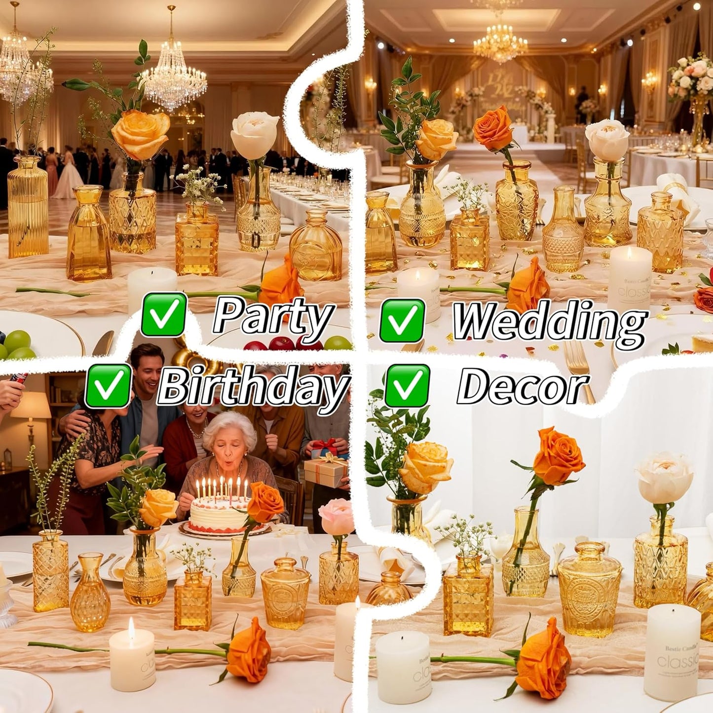 Clear Glass Bud Vase Set of 12 Pcs,Small Bud Vases in Bulk,Glass Crystal Flower Vases Table Centerpieces for Party Event Wedding Decor Baby Shower Decorations (Clear, 12 Pcs)