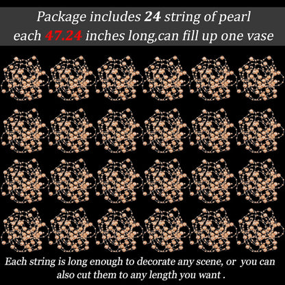 Tondiamo 24 Pcs Artificial Pearl String for Floating Candle Faux Pearls Beads String Garland Centerpiece Decoration for Vases Filler Wedding Spring Holiday Party Decor(Gold)