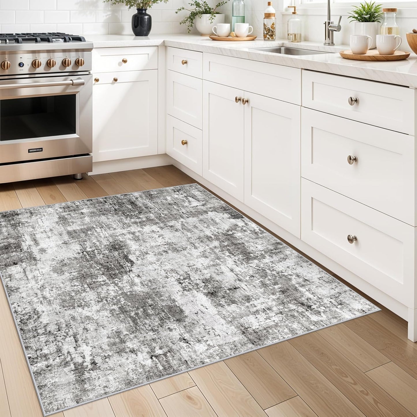2x3 Washable Non-Slip Area Rug - Soft Low Pile Throw Rug for Kitchen Entryway Bedroom - Modern Indoor Door Mat with Rubber Backing (Beige Grey) - Colors A