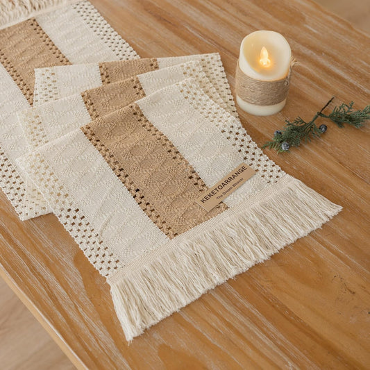Keketoarrange Boho Sage Green Table Runner for Summer Home Decorations 12x72 Inches Farmhouse Small Macrame Woven Burlap Rustic Coffee Dresser Dining Kitchen Centerpiece Bohemian Decor