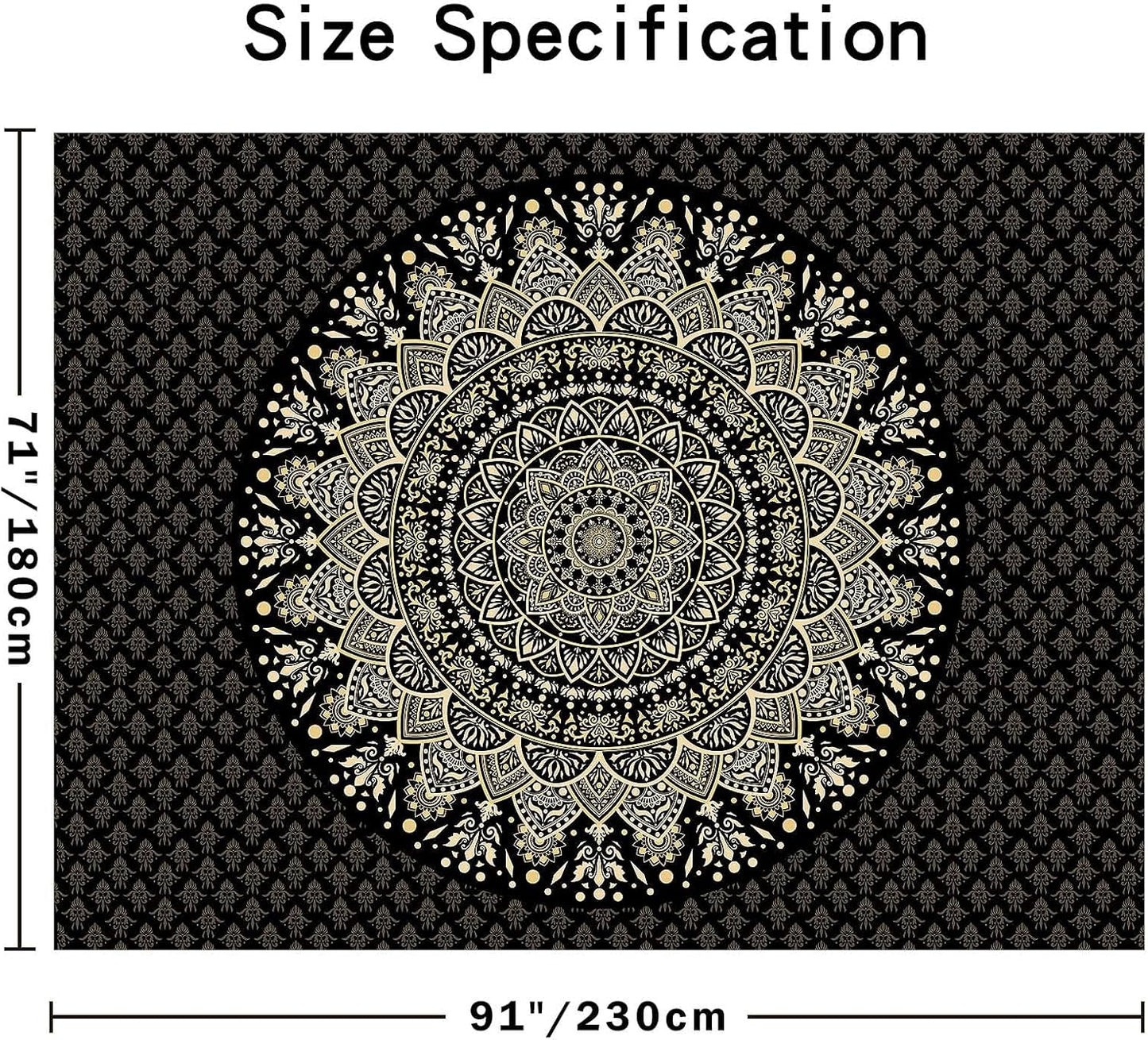 Black Mandala Tapestry Wall Hanging Psychedelic Wall Tapestry Aesthetic Indian Hippie Decor Bohemian Art Boho Home Decoration for Bedroom,Living Room,Dorm