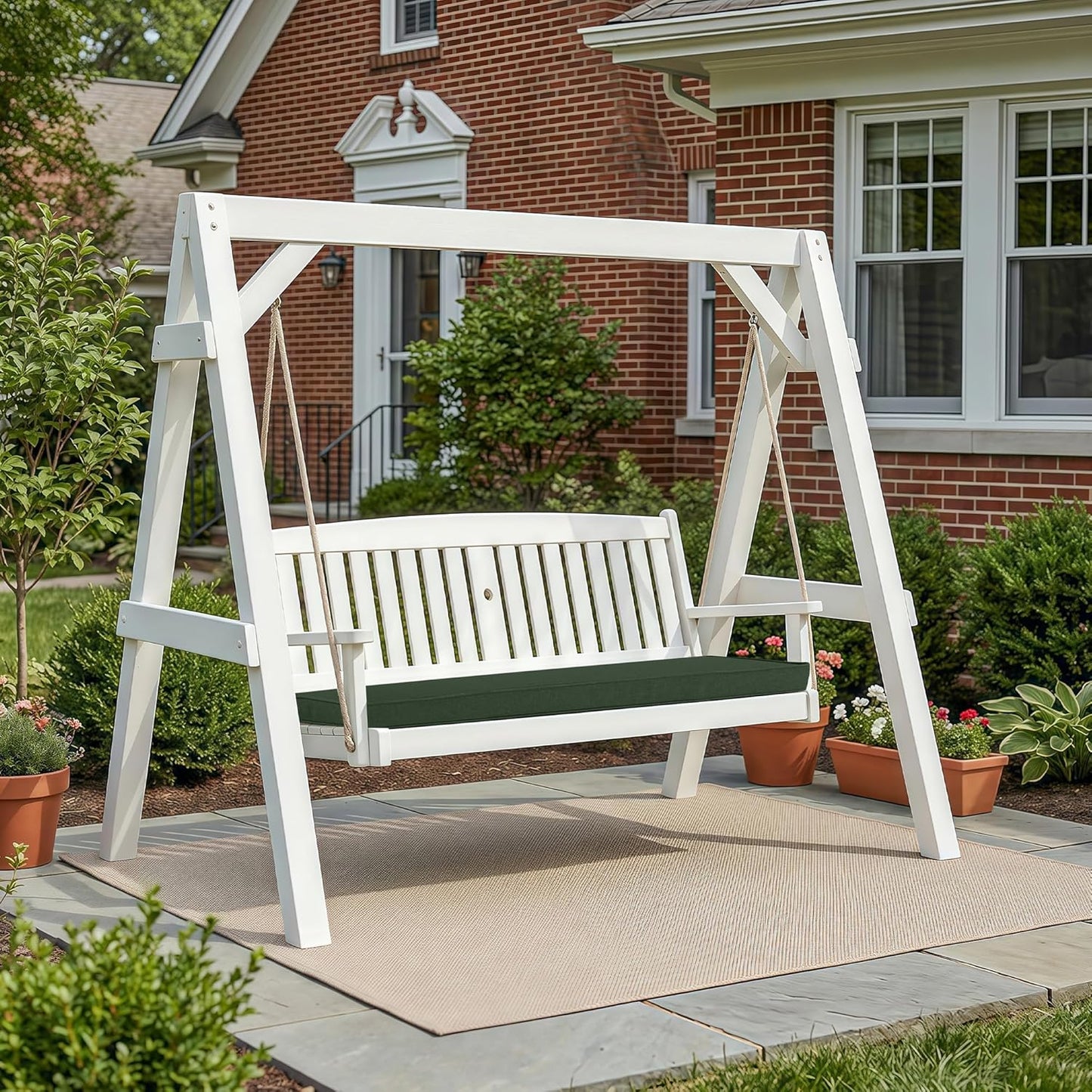 Outdoor Bench Cushion, Water-Resistant & Fade-Resistant, Porch Swing Cushions with Ties, Patio Furniture Seat Pads for Garden Loveseat Settee, Removable Cover Non-Slip Bottom, 48 x 16 Inch, Natural