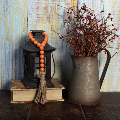 CVHOMEDECO. Wood Beads Garland with Tassels 3 PCS Farmhouse Rustic Wooden Prayer Bead String Wall Hanging Accent for Home Festival Decor. Natural