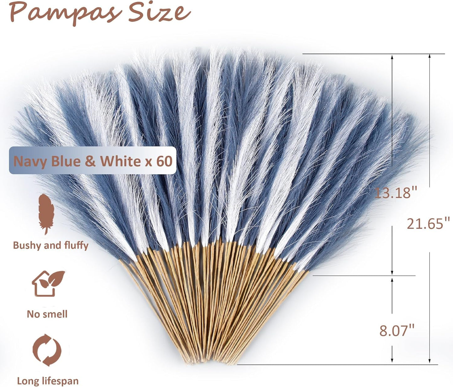20Pcs Navy Blue Gradient and White Faux Pampas Grass Decor, 21.7"" Pompas Grass Flower Arrangement and Vase Filler for Boho Home Wedding Decoration, Black