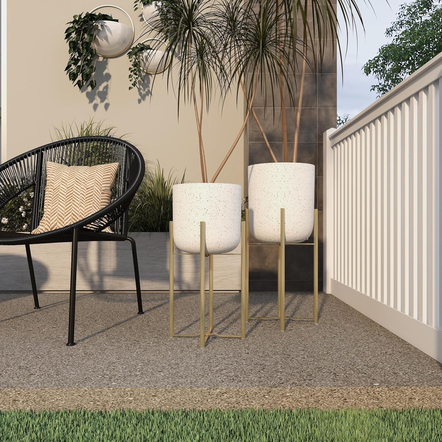 CosmoLiving by Cosmopolitan Metal Indoor Outdoor Planter Dome Large Planter Pot with Removable Stand, Set of 2 Planters 19", 22"H, Gold