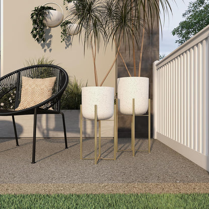 CosmoLiving by Cosmopolitan Metal Indoor Outdoor Planter Dome Large Planter Pot with Removable Stand, Set of 2 Planters 19", 22"H, Gold