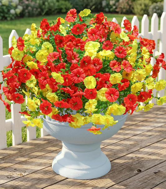 Artificial Flowers Fake Plants for Outdoors Decoration, 12 Bundles Silk Morning Glory with Eucalyptus Realistic UV Resistant Faux Flowers for Outside Planter Porch Yard Patio Garden Home Indoor, Mix