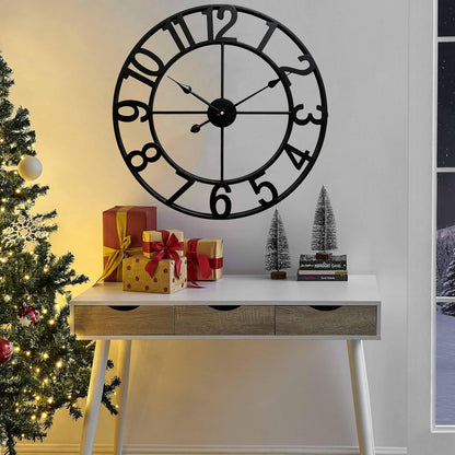 CLXEAST 30 Inch Large Wall Clock Modern, Oversized Roman Numeral Decorative Black Metal Wall Clock for Living Room Decor,House Warming Gifts New Home