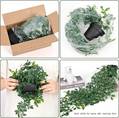 Waipfaru 4Pcs Fake Hanging Plants 2.7ft Fake Plants Eucalyptus Leaves UV Resistant Fake Vines Ivy Artificial Plants Outdoor Faux Plants Indoor Bedroom Living Room Boho Wall Porch Shelf Decor