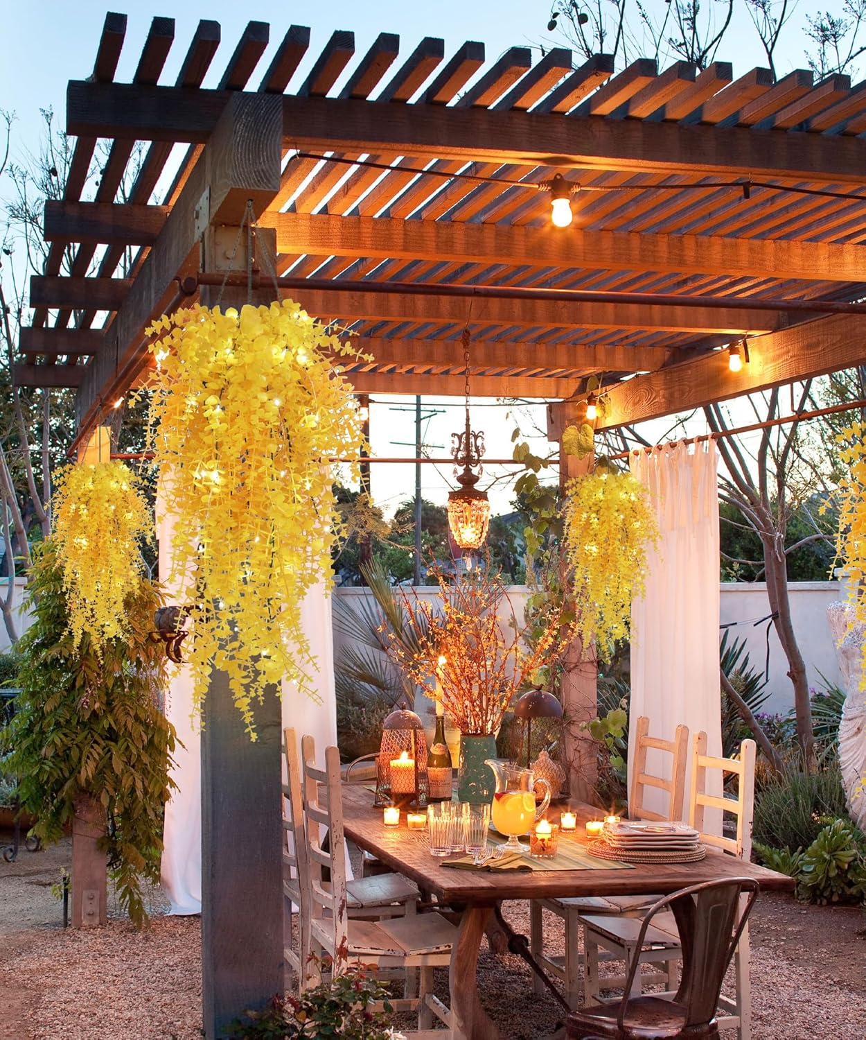RECUTMS Artificial Hanging Plants Fake Hanging Plant Faux Eucalyptus Leaf Greenery Vine Outdoor UV Resistant Plastic Plants Home Garden Wedding Party Indoor Outdoor Decorations(White)