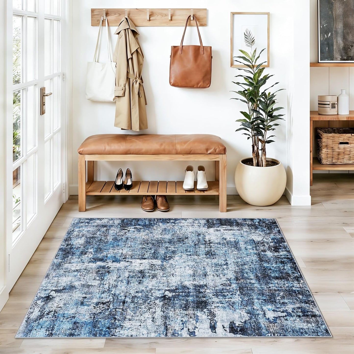 2x3 Washable Non-Slip Area Rug - Soft Low Pile Throw Rug for Kitchen Entryway Bedroom - Modern Indoor Door Mat with Rubber Backing (Beige Grey) - Colors B