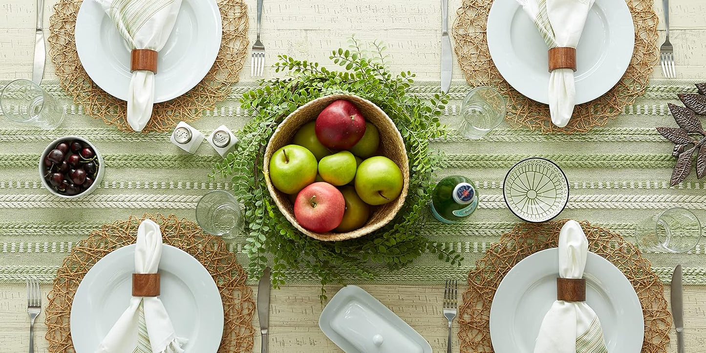 DII Farmhouse Braided Stripe Table Runner Collection, 15x72 (15x77, Fringe Included), Black