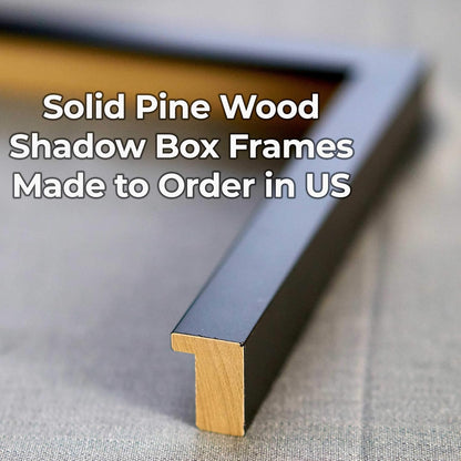 14x14 Shadow Box Black | 3/4" Depth of Usable Space | Solid Wood Pine | Includes UV Resistant Acrylic Plexiglass, Acid-Free Backing & Hanging Hardware | Made to Order in USA - Colors C