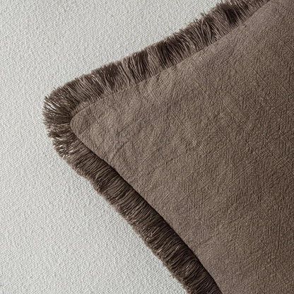 MIULEE Decorative Throw Pillow Covers Neutral Linen Fringe Throw Pillows Set of 2 Natural Beige Boho Farmhouse Cushion Covers with Tassels for Couch Sofa Bed Spring Home Decor 20x20 Inch