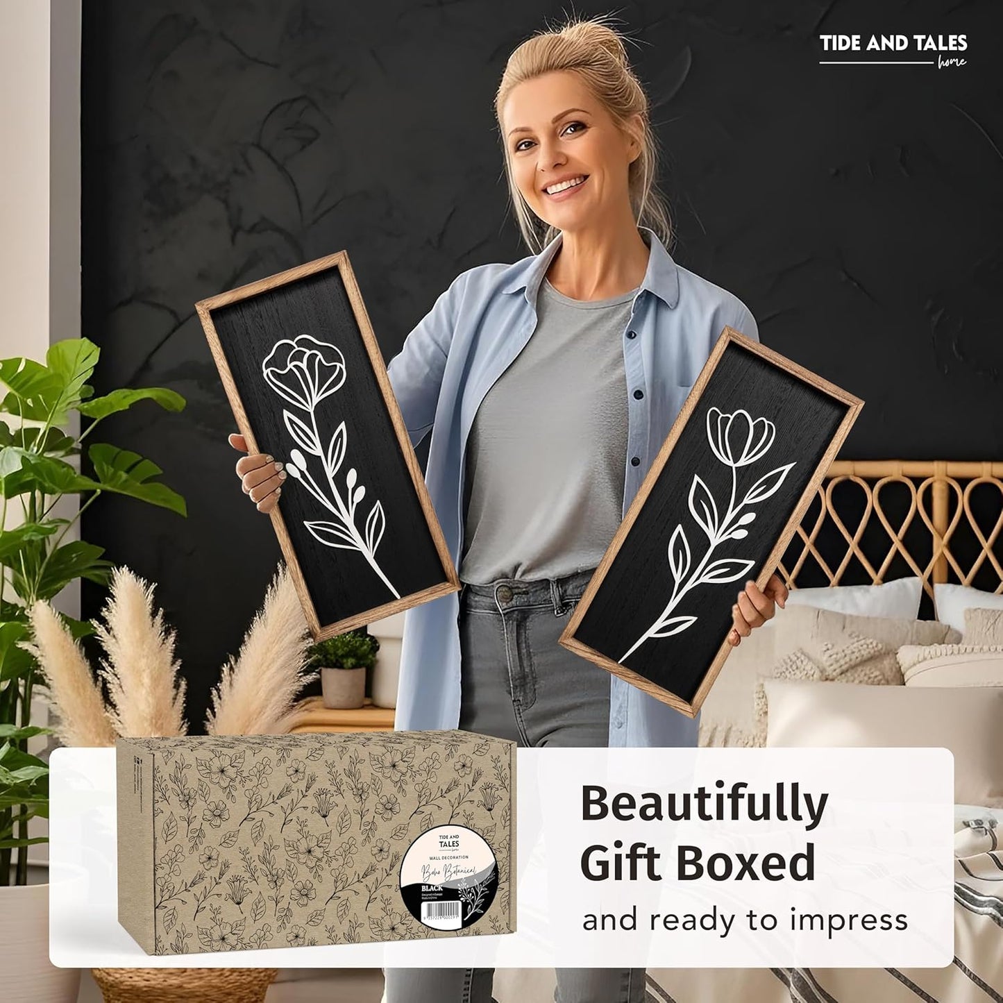 3D Floral Green Wall Art (Set of 2) Lightweight, Wooden Ready-to-Hang Boho Framed Wall Art for Bathroom, Bedroom, Living Room or Office – Premium Sage Green Farmhouse Decor – Gift-Boxed