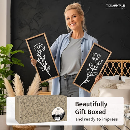 3D Floral Green Wall Art (Set of 2) Lightweight, Wooden Ready-to-Hang Boho Framed Wall Art for Bathroom, Bedroom, Living Room or Office – Premium Sage Green Farmhouse Decor – Gift-Boxed