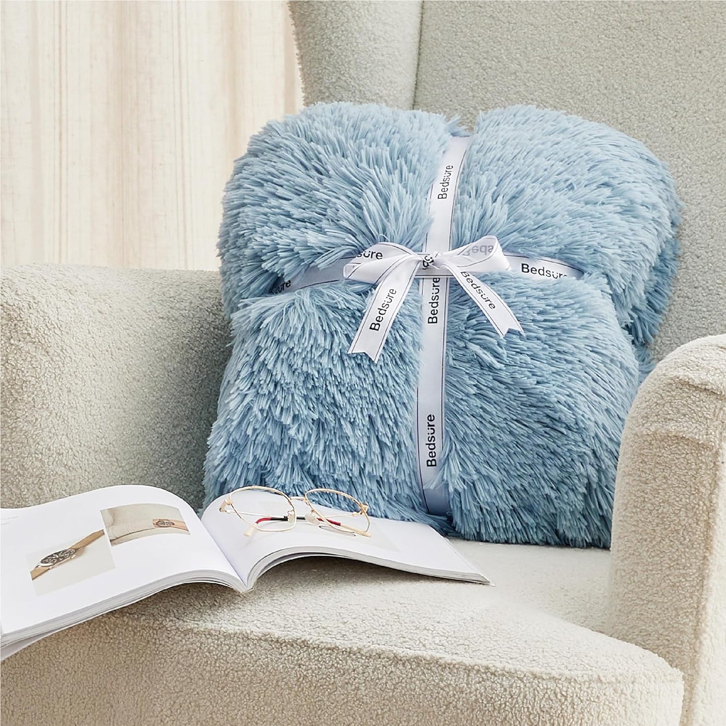 Bedsure GentleSoft Fluffy Fuzzy Faux Fur Throw Blanket for Couch, Soft Sherpa Fleece Cozy Gifts for Women, Plush Bed Blanket Room Decor for Men, Thick Warm Minky Teen Gifts Winter Bedding