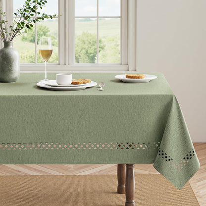 MIULEE Beige Rectangle Linen Polyester Tablecloth with Decorative Cutouts Spring Waterproof Stain Resistant & Shrink-Proof Table Cloth 52x70 inch Farmhouse Style for Dining Wedding and Outdoor