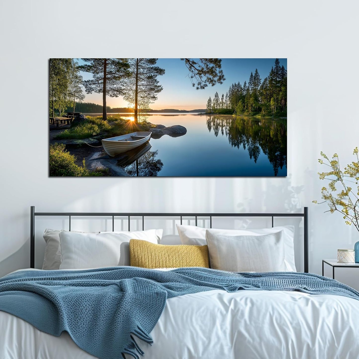 SSNEEKNDG Large Green Landscape Canvas Wall Art for Living Room Forest Lake Sunset Canvas Prints Nature Scenery Artwork for Bedroom Office Home Decor Ready to Hang 20x40 Inch