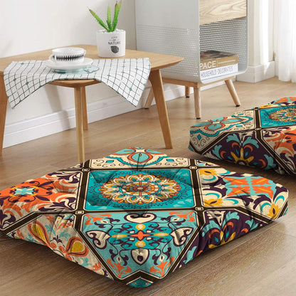 Mandala Meditation Cushion, Boho Meditation Mat, Meditation Pillows for Sitting on Floor, Cushions for Sitting in Home and Outdoor, Square Floor Pillow Cushion Seating for Yoga Accessories 22'' X 22''