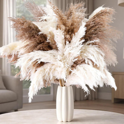 50 PCS Tall Pampas Grass for Floor Vase – 17" Natural Fluffy Dried Pampas Grass Stems, Large 20 White & 30 Brown Pоmpas Grass, Boho Pampas for Wedding, Home Decor, Halloween, Christmas