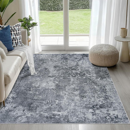 8x10 Area Rugs for Living Room Rug Washable: Abstract Large Rug for Dining Room Bedroom Carpet Non Slip 8 by 10 Indoor Modern Nursery Home Office Blue Grey