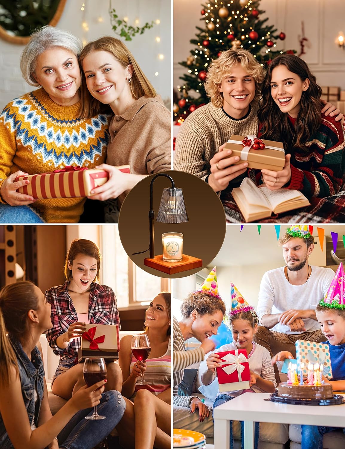 Candle Warmer Lamp with Timer, Dimmable Candle Warmer for Home Decor, Birthday Gifts for Women Mom, Adjustable Height Wax Melt Warmer with 2 Bulbs