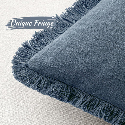 MIULEE Decorative Throw Pillow Covers Neutral Linen Fringe Throw Pillows Set of 2 Natural Beige Boho Farmhouse Cushion Covers with Tassels for Couch Sofa Bed Spring Home Decor 20x20 Inch