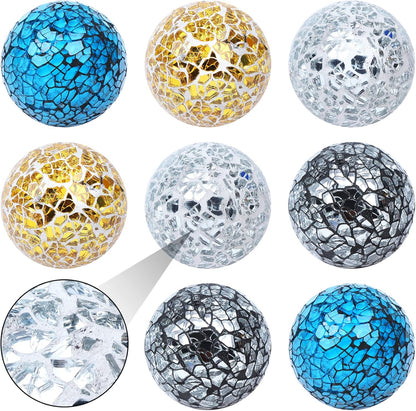8 Pieces Mosaic Glass Orbs Balls Mosaic Sphere Glass Globe Decorative Orbs Centerpiece Balls Decorative Glass Balls for Bowls Vases Dining Table Centerpiece Decor