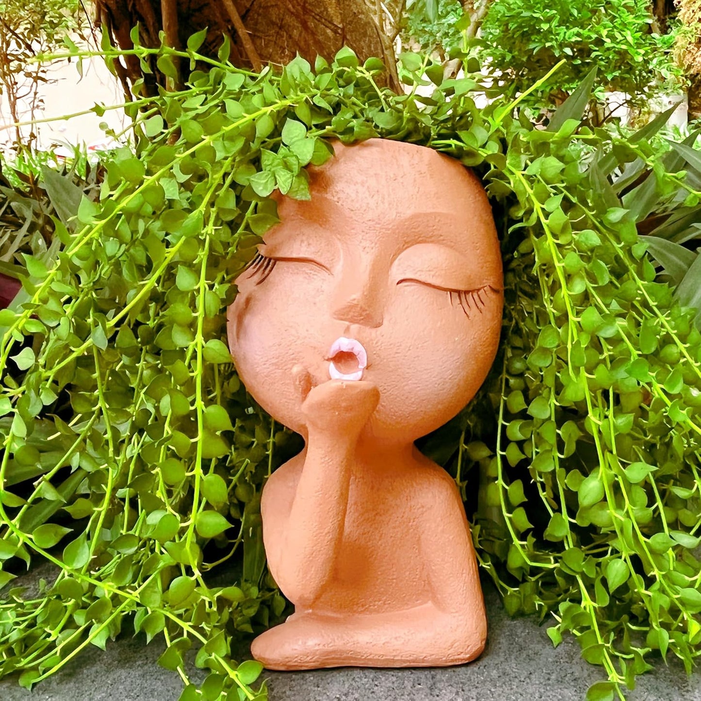 Handmade Face Flower Pots Standing Air Kiss Head Planter Pot for Trailing Plants Cute Succulent Planter Resin Planters Funny Face Planters with Anti-Friction Pads White 1Pack