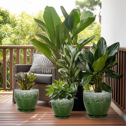 10 Inch Ceramic Planter Pot Round Plant Pot for Indoor Plants Outdoor Large Flower Pot with Drainage Hole and Saucer Blue
