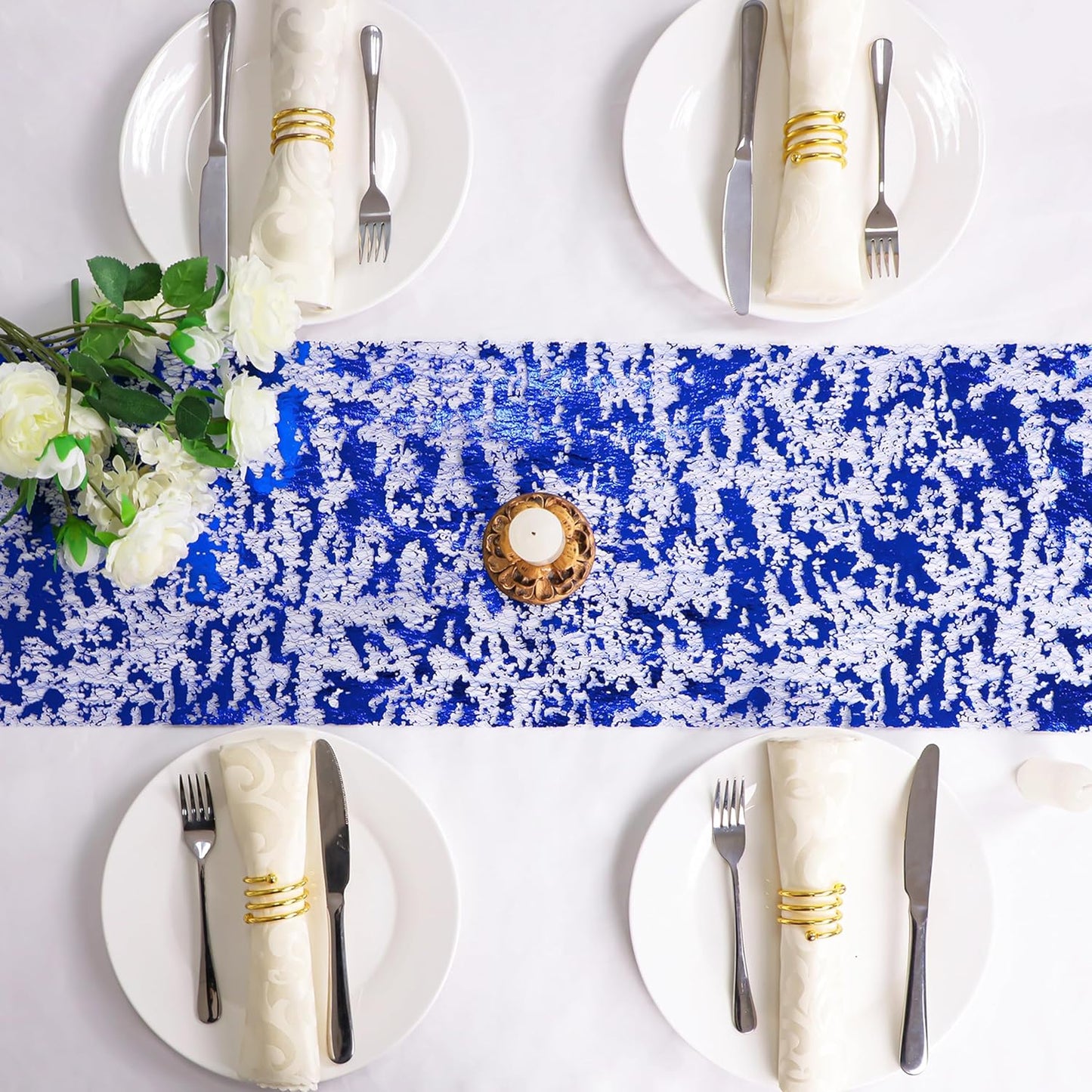 Snowkingdom 2 Pieces Gold Table Runner, Sequin Glitter Foil Metallic Thin Mesh Runner Roll 11"x108", Gold Table Decorations for Event Party, Wedding, Birthday Party, Christmas