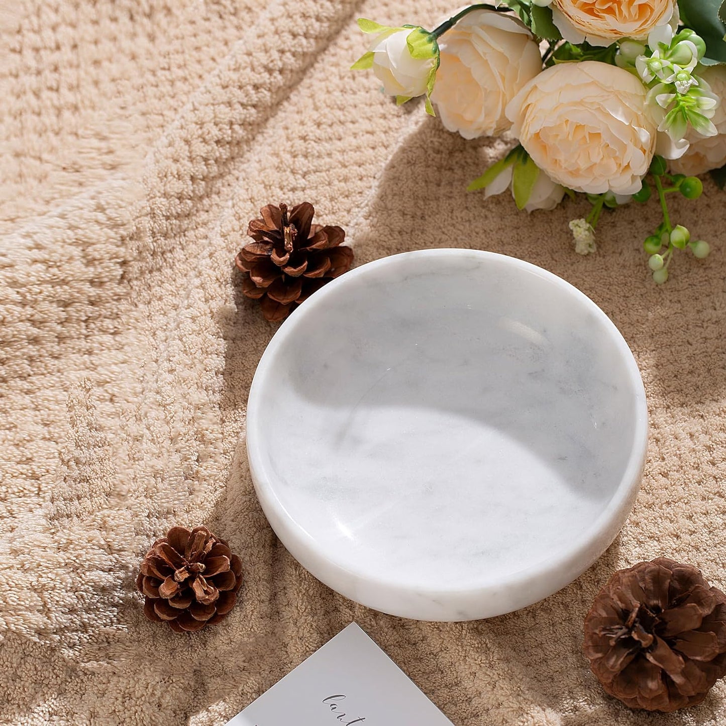 6.7" Large Decorative Bowl, Natural Marble Decorative Bowls for Home Decor, Key Bowl, Candy Bowl, Smudge Bowl, Coffee Tables Centerpiece (Natural Black)