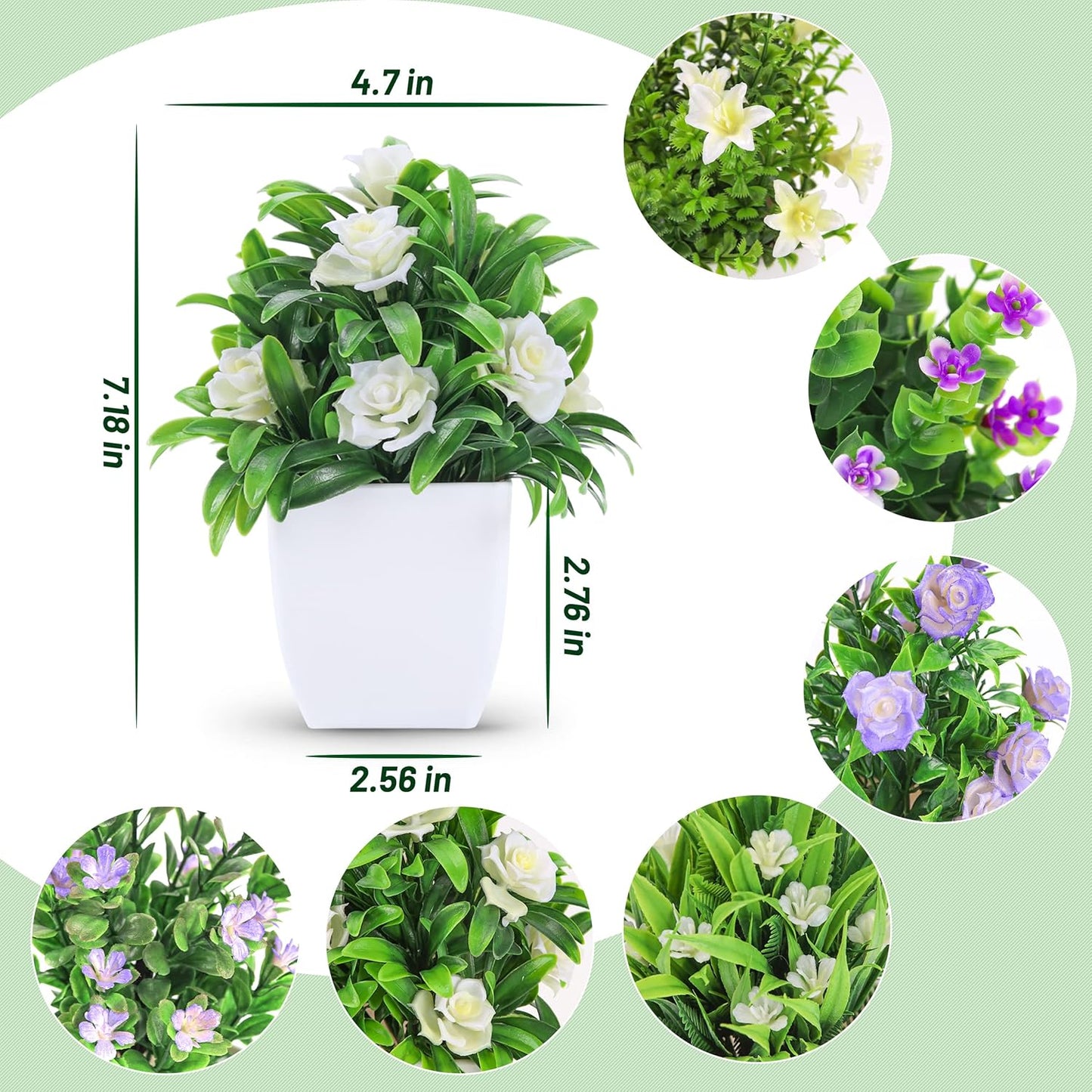 Der Rose 4 Pack Small Fake Plants Mini Artificial Faux Plants Indoor with Flowers Spring Decorations for Home Room Farmhouse Desk House Bathroom Decor
