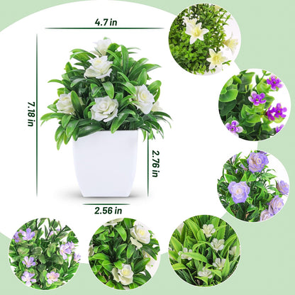 Der Rose 4 Pack Small Fake Plants Mini Artificial Faux Plants Indoor with Flowers Spring Decorations for Home Room Farmhouse Desk House Bathroom Decor
