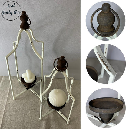 12.5" & 16.5" Timeless Cozy Decorative Lanterns Set of 2, Handcrafted Metal Iron Candle Holders, Farmhouse Elegance Fireplace Mantel Table Festive Gatherings Decor (Antique Gold)