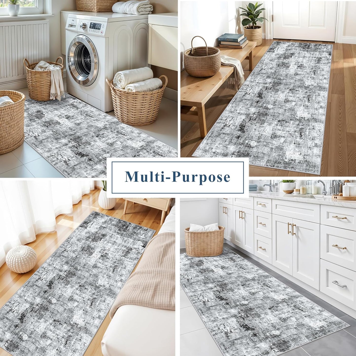2x3 Washable Non-Slip Area Rug - Soft Low Pile Throw Rug for Kitchen Entryway Bedroom - Modern Indoor Door Mat with Rubber Backing (Beige Grey) - Colors A