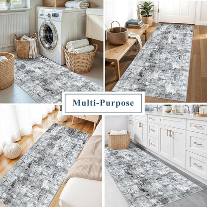 2x3 Washable Non-Slip Area Rug - Soft Low Pile Throw Rug for Kitchen Entryway Bedroom - Modern Indoor Door Mat with Rubber Backing (Beige Grey) - Colors A